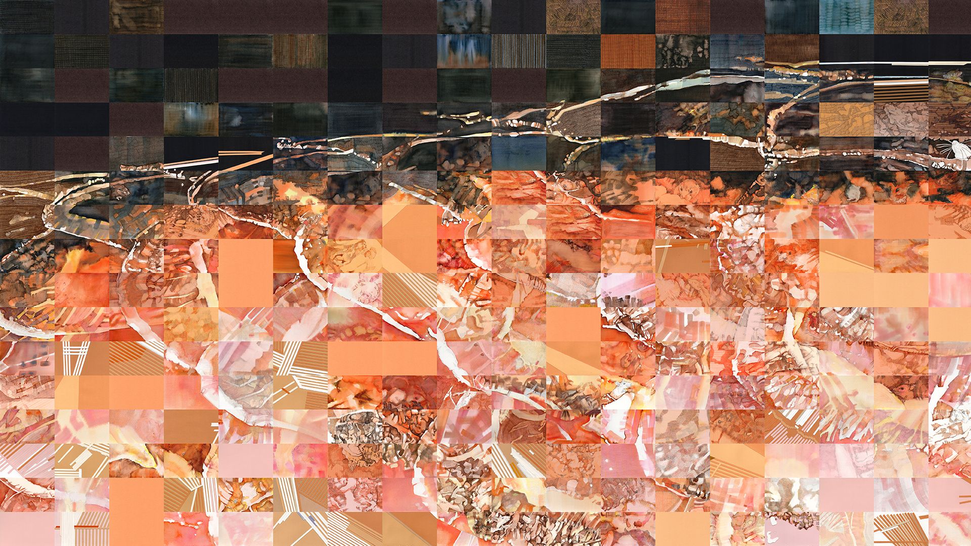 Image: Jana Bassingthwaite, Untitled (Detail), 2025-26, Marker, ink, graphite, pencil, crayon, and collage on paper, 5' x 8.5'