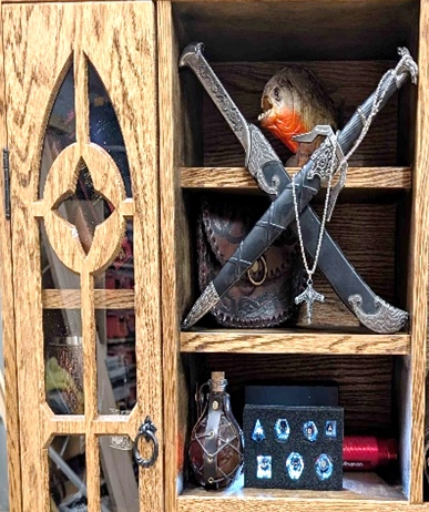 a cabinet full of curated items